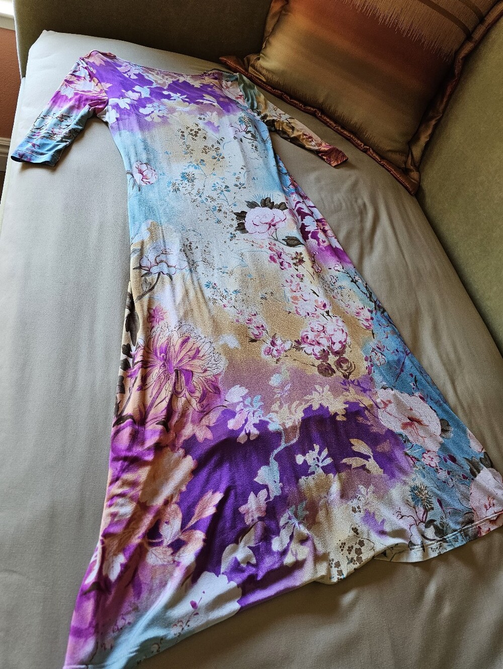 Etro Floral Ombre Maxi Dress in Purple, Aqua and Cream